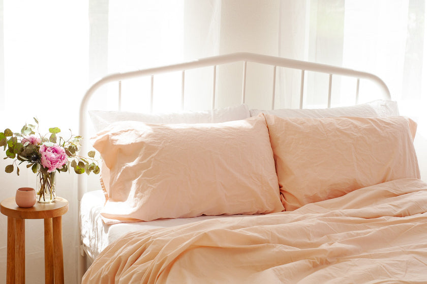 Peach Crinkle Percale Organic Cotton Sheet Sets