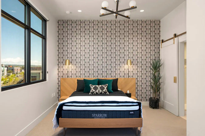 Sparrow Mattress featured in the Meriam Park Odelia Suites Studio located in Chico, California.